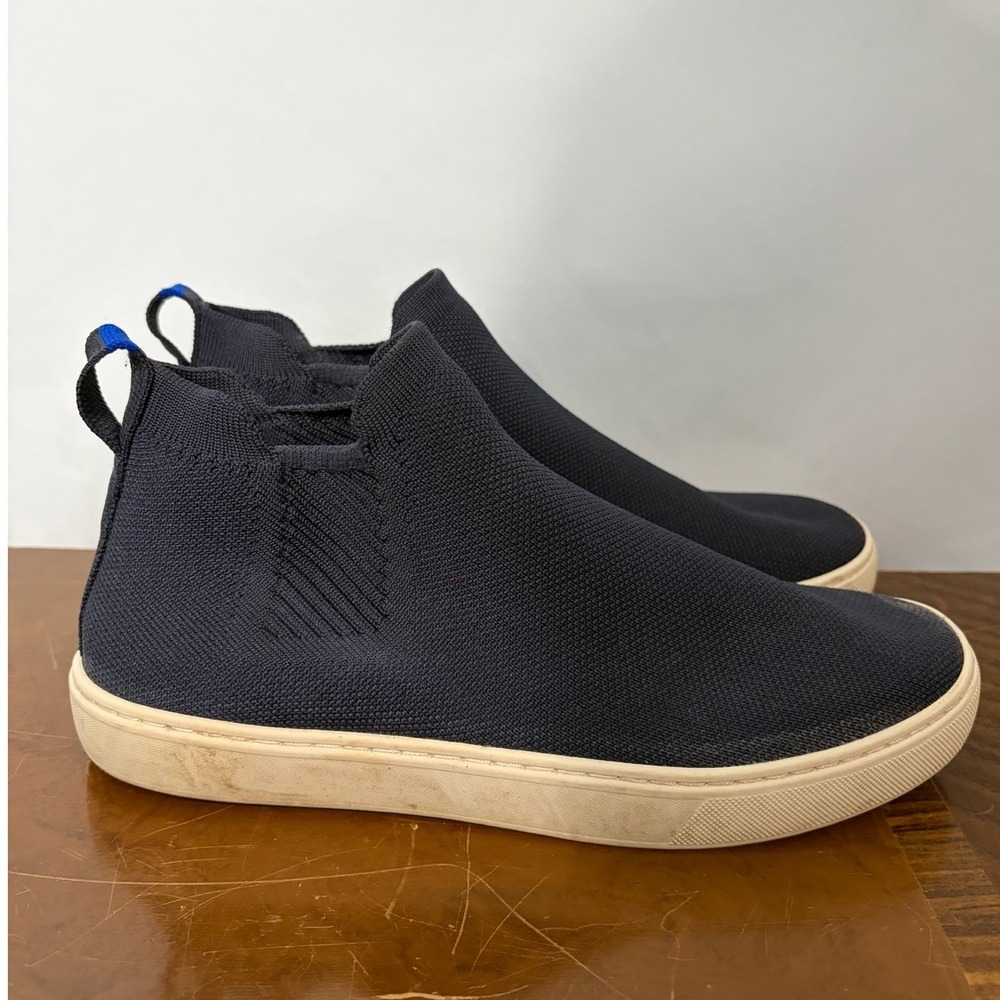 Rothys The Chelsea Nightfall Navy Blue Knit Slip On Sneaker Boot Women 8.5